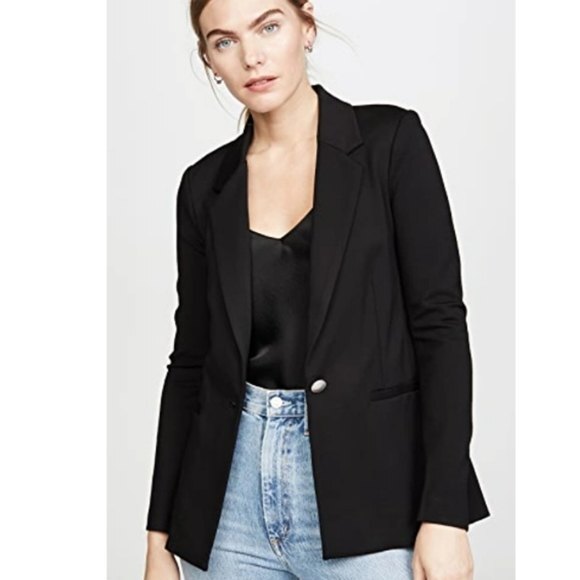 L'AGENCE Solid One Button Notch Lapel Ponte Blazer, Black, size 2 - Picture 5 of 16